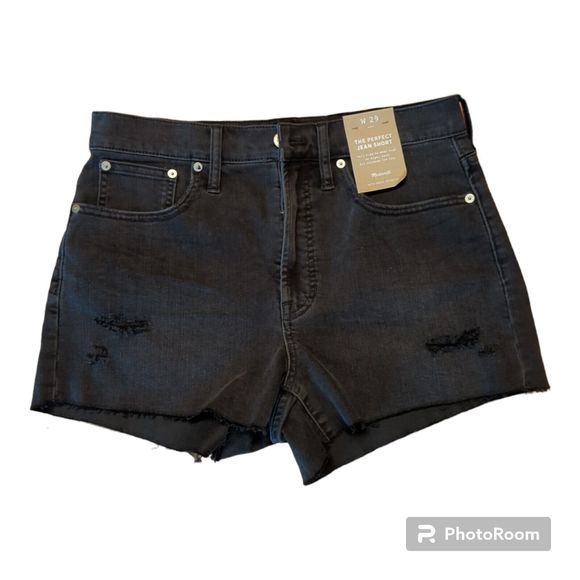 Madewell Shorts Womens 29 Black The Perfect Jean Denim Distressed High Rise - Picture 1 of 12